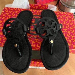 Tory Burch Black Textured Miller Sandals Size 6